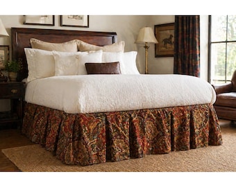 Falda de cama doble Ralph Lauren Home, estampado ecuestre de cachemir, algodón, años 90, rara.