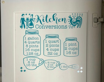 kitchen conversion chart decal vintage pyrex inspired for your kitchen for measurements with gallons, quarts, cups, ounces, mason jars