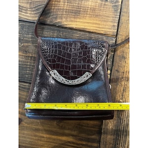 Brighton Brown Leather Croc Embossed Crossbody Bag Silver Filigree Heart Charm image 4
