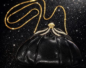 Vintage Finesse La Model Python Snakeskin Jeweled Convertible Clutch Purse RARE