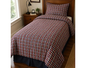 Vintage Ralph Lauren Home Kennebunkport Madras Twin Comforter USA Plaid Cotton