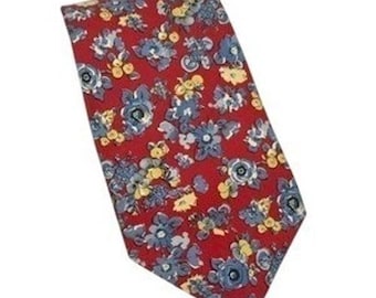 Lauren Ralph Lauren Mens Silk Necktie Floral Red Blue Yellow