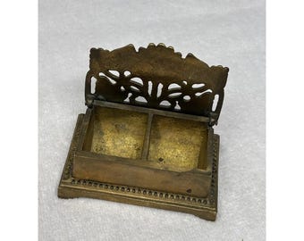Porta sellos doble de latón antiguo, accesorio de escritorio Art Nouveau con diseño de girasol Silvestri