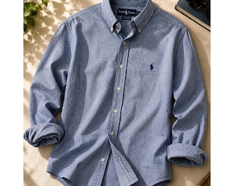 Ralph Lauren Yarmouth Herren Gingham Button Front Shirt Blau Weiß 16 34 / 35 Groß