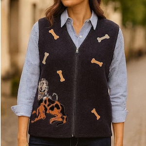 Vtg 90s Dog Bone Boiled Wool Vest Full Zip Womens Size M Lisa International