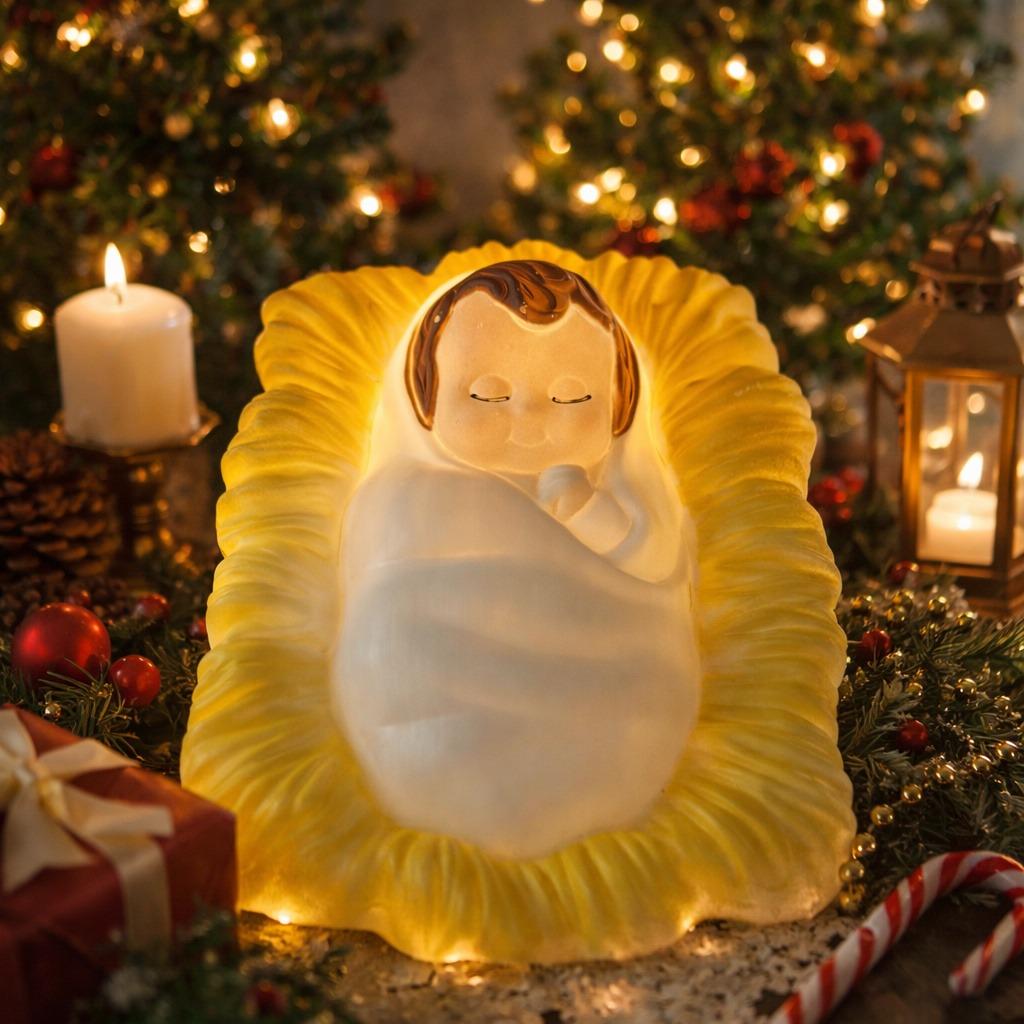 Vintage General Foam Plastics Baby Jesus Nativity Blow Mold Light