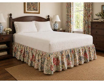 Vintage Ralph Lauren Elisa King Dust Ruffle Bed Skirt Floral Cotton Rare Retired