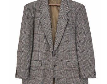 Cricketeer Mens 44R Blazer Brown Black Wool Cashmere Glen Plaid Sport Coat USA