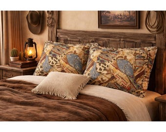 Set di 2 federe per cuscini Royalton Western Cowboy con stampa di stivali e bandana.