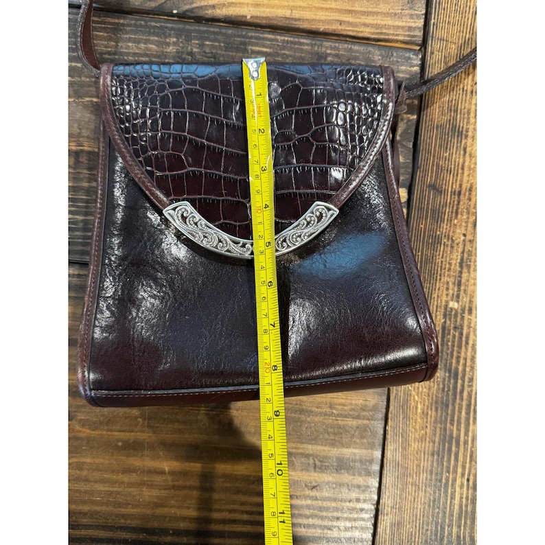 Brighton Brown Leather Croc Embossed Crossbody Bag Silver Filigree Heart Charm image 5