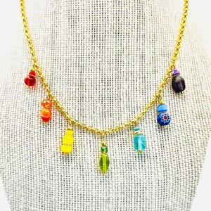 Beaded Rainbow Chakra Charm Necklace, 16 inch Dangle Chain