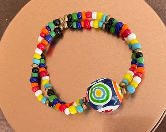 Multicolored Seed Beaded Bracelet in Bold Primary Colors