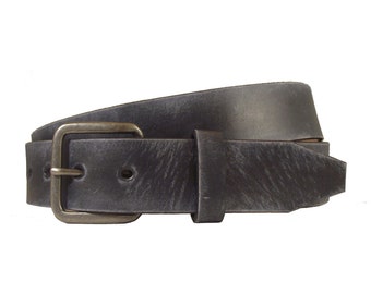 Vintage Unisex Grunge Distressed Black Genuine Leather Belt  display picture 2