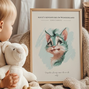 Alice in Wonderland Quote Cheshire Cat Poster, Alice in Wonderland Character Art, Lewis Carroll Mad Hatter Cheshire Cat Wall Poster