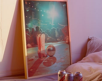 1970&#39;s Polaroid Cowgirl Disco Ball Poster, Polaroid Style Nightclub Poster, Y2k Aesthetic Maximalist Wall Art, Girly Coquette Decor