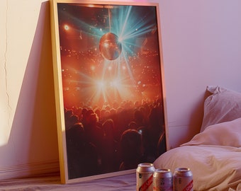 1970&#39;s Polaroid Disco Ball Poster, Polaroid Style Nightclub Poster, Y2k Aesthetic Maximalist Wall Art, Girly Coquette Decor