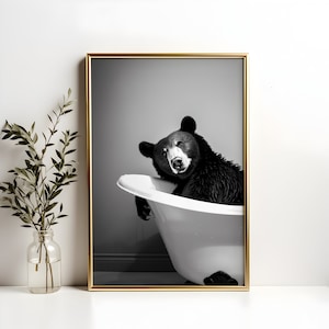 Bear in Bathtub Art Print: Quirky Bathroom Wall Decor
