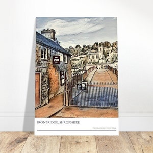 Ironbridge, Shropshire Cartel del Puente de Hierro / UNESCO, / Arte ilustrativo de la pared, Ideas de regalos, Regalos de viaje, Cartel de viaje, Impresión de arte