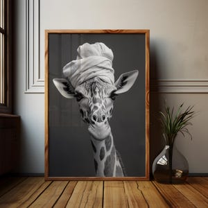 Monochromes Giraffen Badezimmer Poster, Monochromes Farbschema Hilarious Badezimmer Art, Schwarzweiß Tierfotodruck