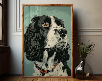 Classic Springer Spaniel Portrait: Retro Dog Lover Art Print