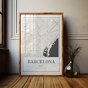 Poster von Barcelona | Spanien City Print, Schwarzweiß Urbane Kunst, Modernes Reisedekor, Spanien Street Map, Reisegeschenke