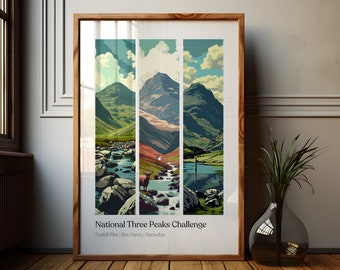 National Three Peaks Challenge Art Print: UK Mountain Poster