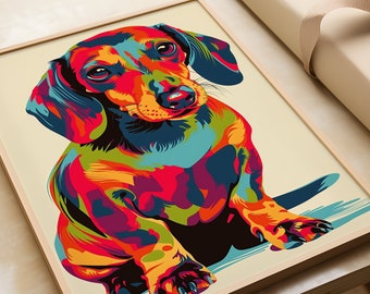Rainbow Dachshund Art Print: Vivid Weiner Dog Poster - Etsy
