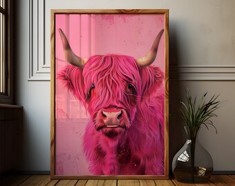 Pink Highland Cow Poster: Scottish Highlands Art Print