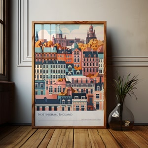 Nottingham England Kunstdruck, Nottingham Stadtbild Poster, UK Reisedekor, Historische Architektur Wandkunst, Nottings Geschenke, England Reisegeschenk