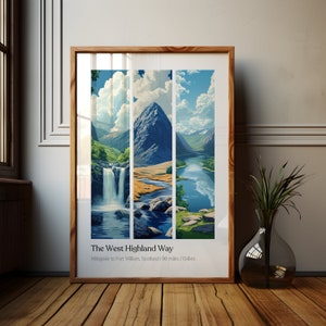 Das West Highland WayTal Poster, Milngavie nach Fort William Wanderung, Der West Highland Way Fernweg, Schottland Wanderkunst, Ben Nevis