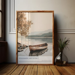 Windermere Seenplatte Kunstdruck | Seeufer Szene Poster, Natur Illustration, Britische Landschaft Dekor, Reise Souvenir