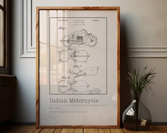 Indian Motorcycle Blueprint Poster: 1943 Patent Art