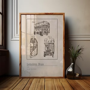 ロンドン ダブルデッカーバス 1921 特許ポスター、自動車特許アート、ヴィンテージ ロンドンバス特許、クラシックカー記念品