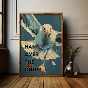 Funny Seagull Print: Hand Over The Chips Seaside Art