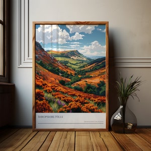 Herbst Illustration Shropshire Hills Poster, The Wrekin Wandkunst, Shropshire Hills Englische Landschaft Druck