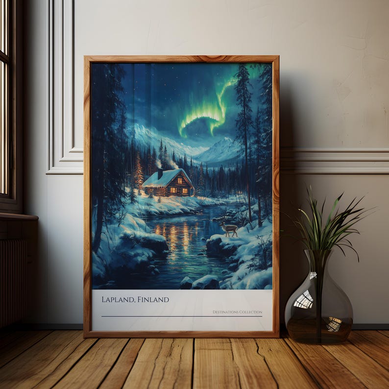 Lapland Reindeer Poster, Lapland Souvenir, Finland Christmas Vacation