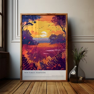 Die New Forest Art Sonnenuntergang Poster, Hampshire English Countryside Poster, Die neue Waldkunst, Hampshire England Artwork England Landschaft Geschenk