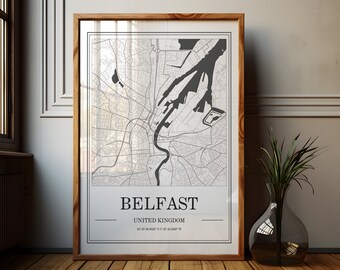 Belfast Map Print: Minimalist Black and White City Art