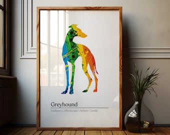 Lámina artística de galgo: Póster con silueta de perro multicolor