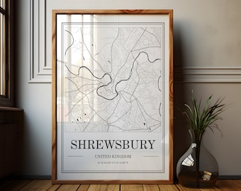 Shrewsbury City Map Poster: Minimalist Black and White Art