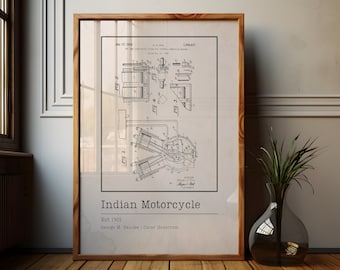 1934 Indian Motorcycle Blueprint Poster: Vintage Patent Art