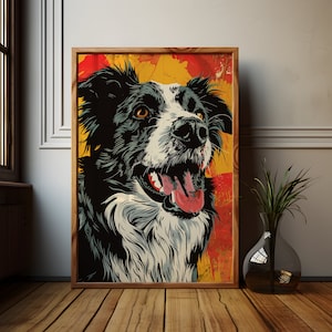 Joyful Collie Burst | Colourful Dog Art Print, Abstract Border Collie Portrait, Vibrant Pet Wall Decor, Modern Animal Lover Gift