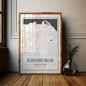 Poster de carte d'Édimbourg | Impression de ville minimaliste | Art urbain noir et blanc | Décoration de voyage moderne | Plan des rues | Art mural d'Édimbourg