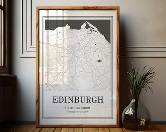 Edinburgh Map Print: Minimalist Black and White City Art