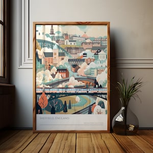 Sheffield England Art Print: Illustrated Cityscape Travel Poster