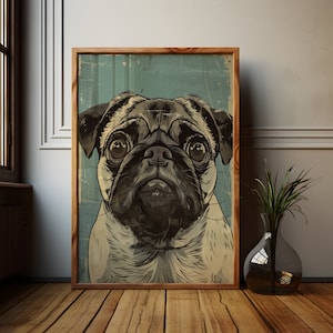 Vintage Pug Portrait: Retro Dog Art Print
