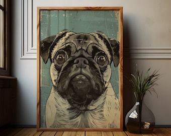 Vintage Pug Portrait: Retro Dog Art Print