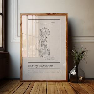 Cartel vintage del plano de la motocicleta Harley Davidson / Decoración del taller / Arte del garaje / Cartel vintage de Harley / Regalos de motos / Impresión ManCave
