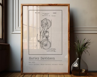 Vintage Harley Davidson Blueprint Poster: Motorcycle Garage Art