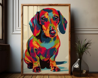 Rainbow Dachshund Art Print: Vivid Weiner Dog Poster
